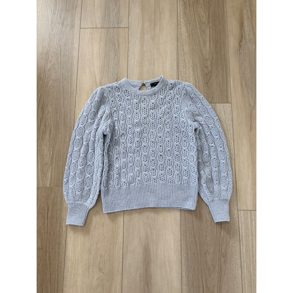 J Crew Womens Light Blue Knit Puff Sleeve Wool Alpaca Blend Sweater size S EUC